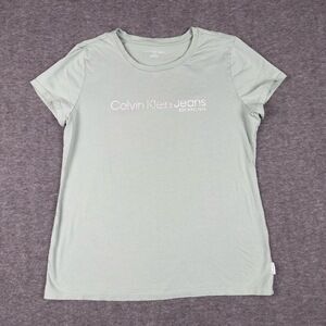 Calvin‎ Klein Jeans T-shirt Womens XL Sage Green Crew Neck Fitted Short Sleeve